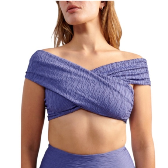Mara Hoffman Lorina Blue Bikini Top Off the Shoulder Textured X Large - Picture 3 of 13